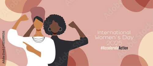 Women show their strength. International Women's Day concept. #AccelerateAction	
