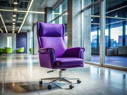 Royal Purple office chair, soft grey backdrop, AI-generated image. photo