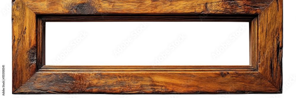 Naklejka premium Elegant wooden frame, smooth matte texture, pristine white backdrop, showcasing minimalist design and contemporary aesthetics