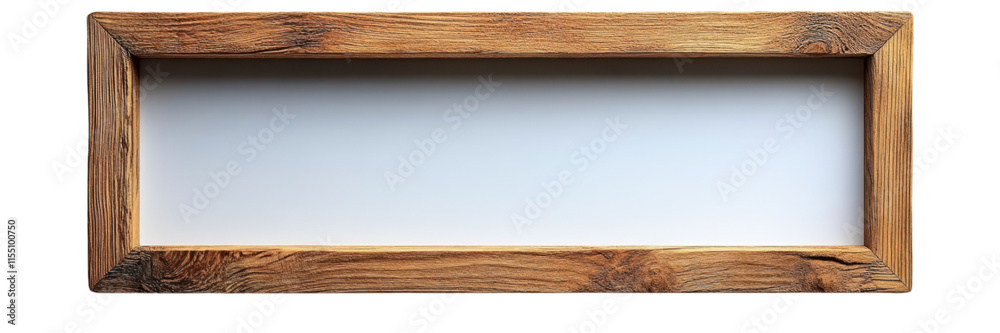 Naklejka premium Elegant thin wood frame, sharp corners, refined design, minimalist aesthetic, complementing a clean white backdrop