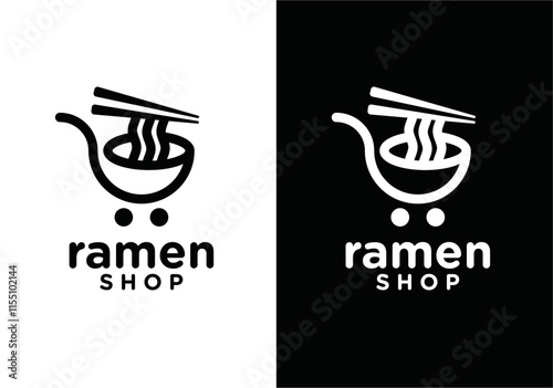 bowl noodles with shopping cart logo. online food shop symbol icon design