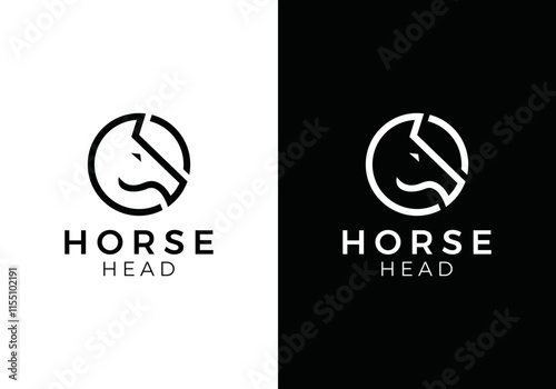 horse head with circle logo design. linear style luxury icon vector concept