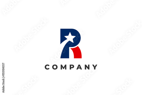 letter r shooting star usa american flag logo