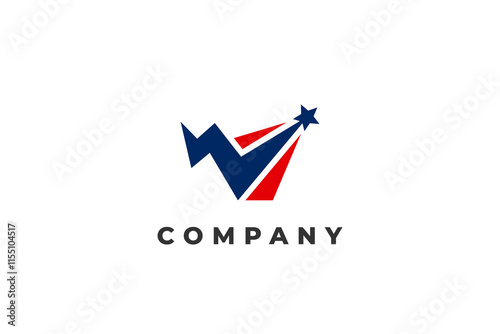 letter w shooting star usa american flag logo