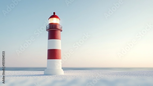 Wallpaper Mural A three-dimensional lighthouse standing on a stretch of white sand gives a sturdy and majestic impression, with a simple background of the front view. Torontodigital.ca