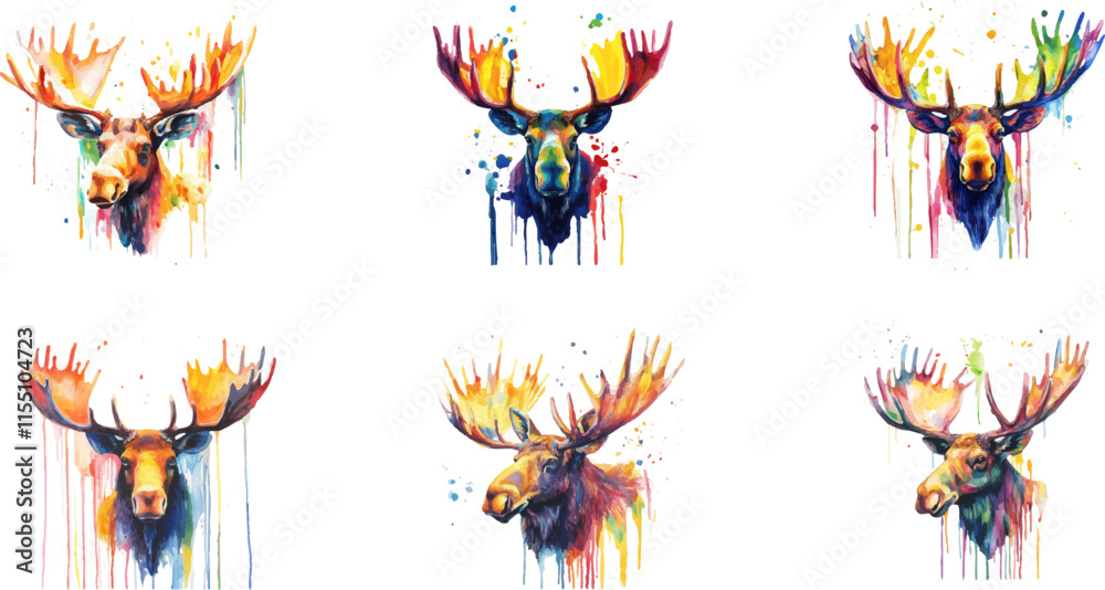Fototapeta premium colorful watercolor moose head white background