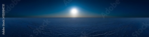 Panoramic shot of the Rann of Kutch salt flats under the full moon. with dramatic shadows and glowing white expanses stretching into the horizon. in 4K resolution photo