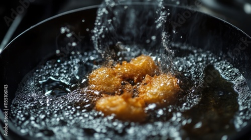 Medu vada is deep-fried in a pan. A popular street meal in India, Medu Vada is a savory snack from South India. photo