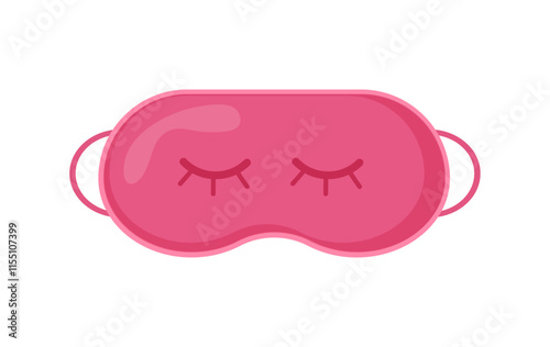 Pink sleep mask with closed eyes pattern isolated on white background. Flat vector illustration