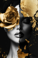 Fotobehang Zwart goud abstract woman portrait, poster, artdeco, white black gold posters, deco,   © Edgar Martirosyan