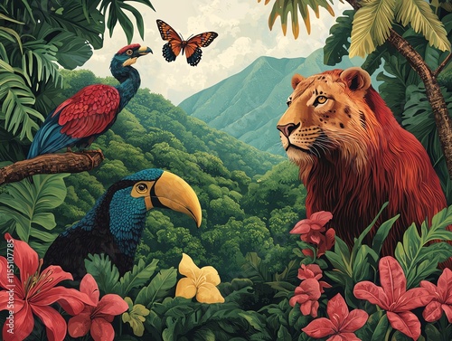 Harmony in biodiversity as species interact symbiotically in lush habitats, Nature  Biodiversity  Harmony photo