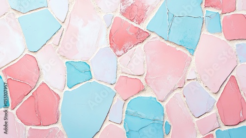 Pastel Pink Blue Irregular Stone Mosaic Wall photo