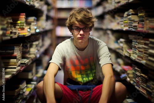 Wallpaper Mural A young man sits in a library with a book on his lap Torontodigital.ca