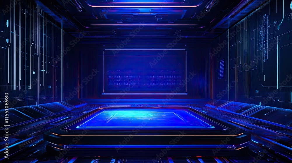 Obraz premium Futuristic Blue Lit Room Digital Interface Design
