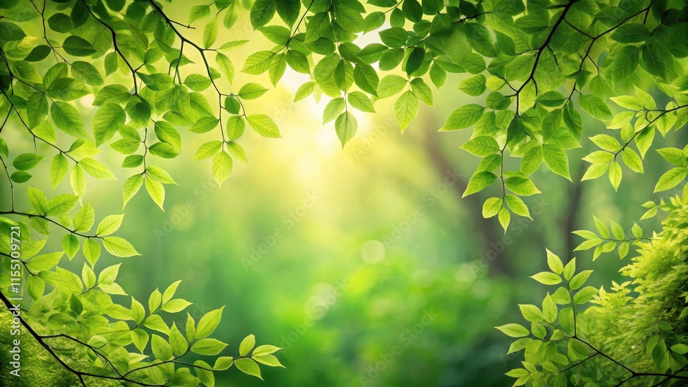 Corners with lush green leaves and branches surrounded by a natural landscape , nature