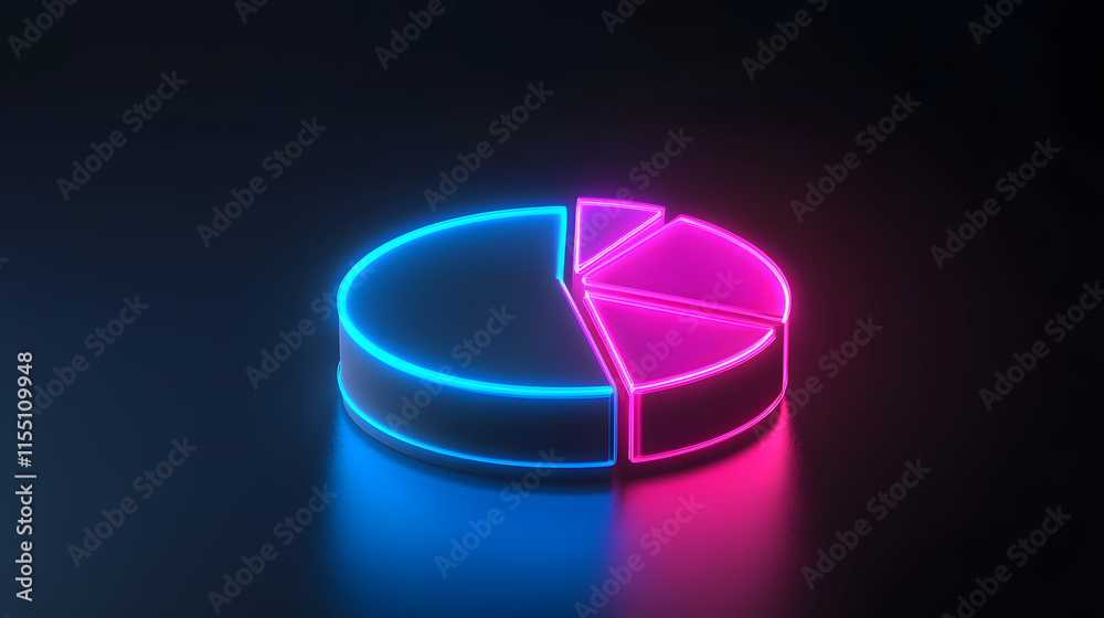 Fototapeta premium Illuminating Insights: A Neon Pie Chart Displaying Data Trends with a Futuristic Glow Against a Dark Background