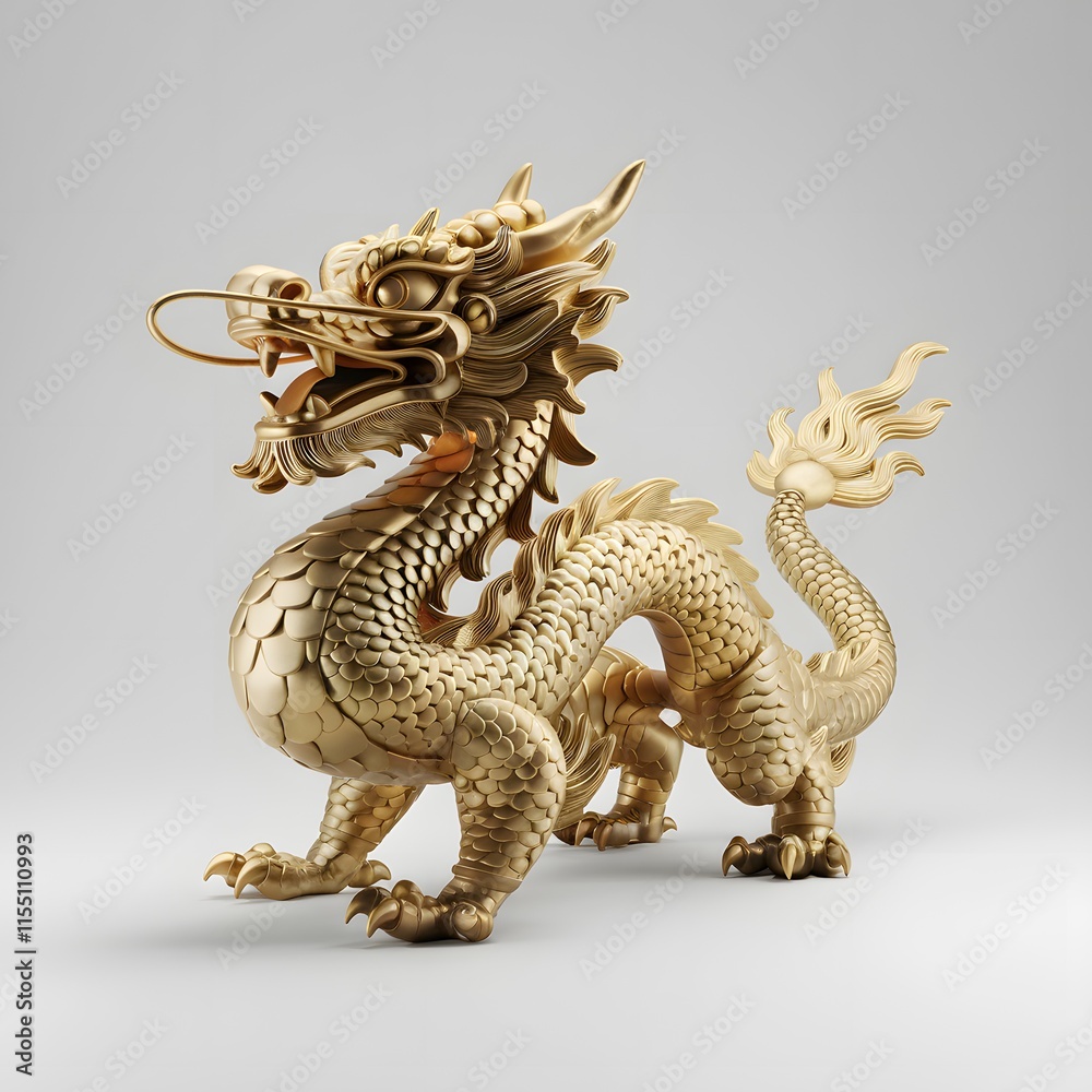 Golden Dragon Serpentine Statue with Intricate Scales and Fierce Expression, Majestic 3D Illustration. Golden Dragon Serpentine Statue with Intricate Scales and Fierce Expression, Majestic 3D Illustration.