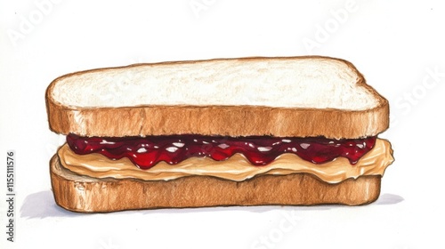 Delicious Peanut Butter and Jelly Sandwich Illustration A Classic American Treat photo