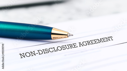Non disclosure agreement concept. Non-disclosure agreement with a pen ready for signing. photo
