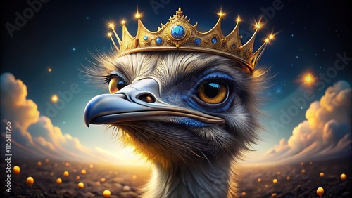 Golden-crowned ostrich, night photography, showcasing ethereal plumage. photo