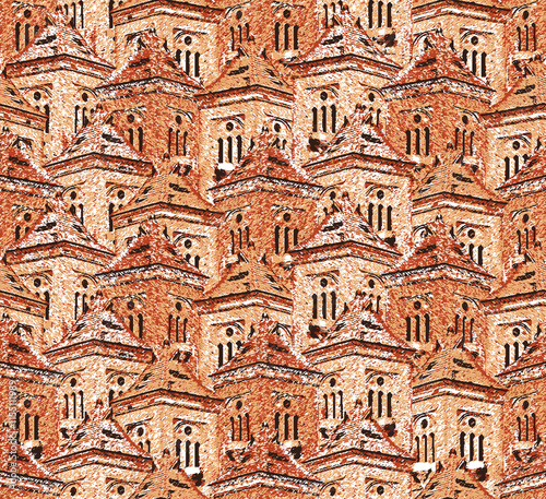 seamless red building geometrical textured pattern background designs.