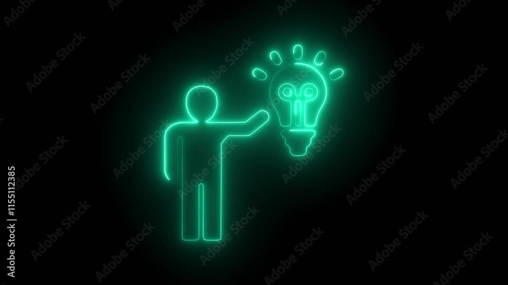Glowing Neon Proactive Icon on Black Background. HD Video Motion Graphic Animation
