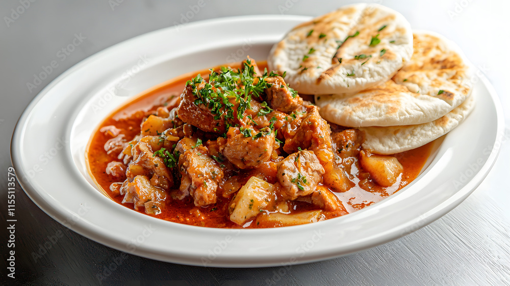 Hearty Belarusian Pork Stew Served with Blini and Fresh Herbs Hearty Belarusian Pork Stew Served with Blini and Fresh Herbs