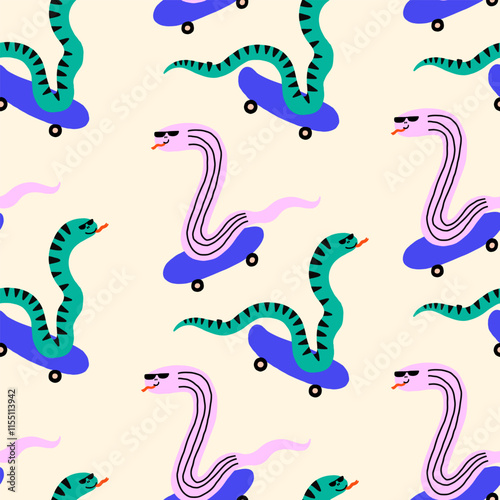 Colorful Snakes On Skateboards Pattern