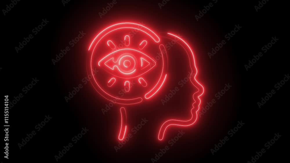 Glowing Neon Vision Icon on Black Background - HD Motion Graphic Animation Glowing Neon Vision Icon on Black Background - HD Motion Graphic Animation