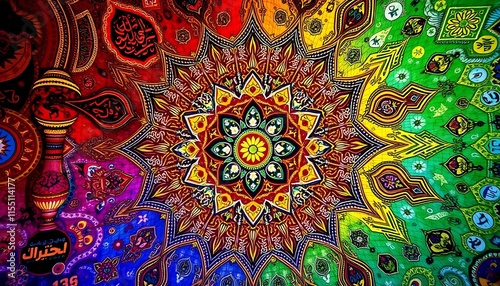 Vibrant Mandala Textile Design Showcases Intricate Colorful Patterns
