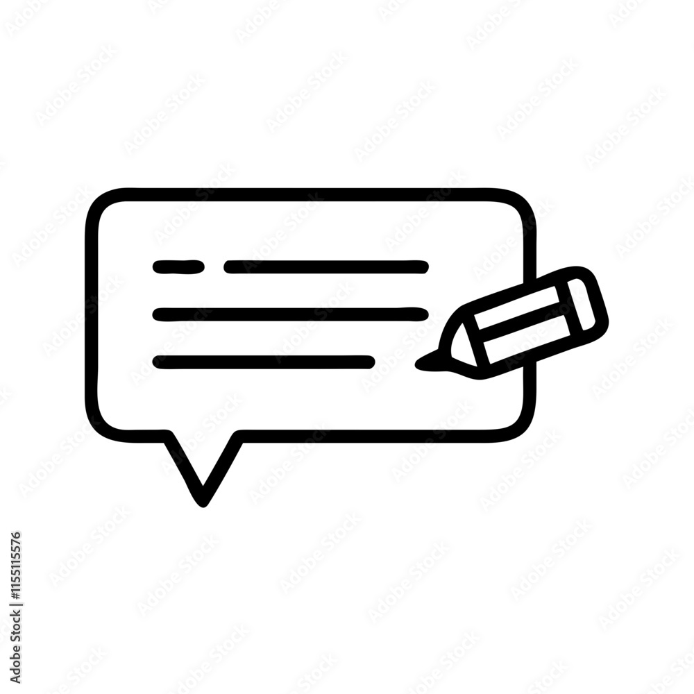 Chat line icon. Graphic contour symbol of message bubble with pencil. Chat line icon. Graphic contour symbol of message bubble with pencil.
