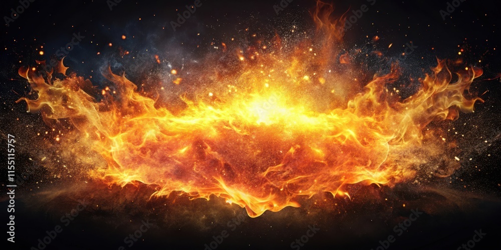 Fiery blast over dark canvas with flames and sparks flying outward, sparks, explosion, sparks, explosion Fiery blast over dark canvas with flames and sparks flying outward, sparks, explosion, sparks, explosion