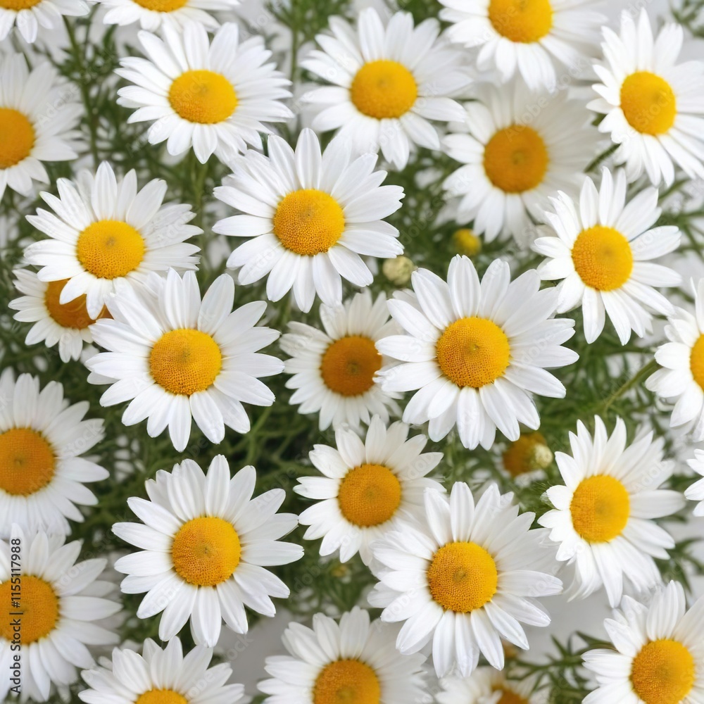 White background with isolated chamomile flowers, solitary, single, isolated White background with isolated chamomile flowers, solitary, single, isolated