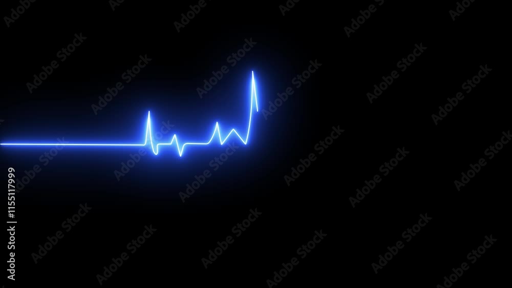 Colorful Blue heart and signal life neon glow color moving motion. Pulse, heart rhythm, heartbeat cardiogram, line icon on black background. 4K Video motion graphic animation. Colorful Blue heart and signal life neon glow color moving motion. Pulse, heart rhythm, heartbeat cardiogram, line icon on black background. 4K Video motion graphic animation.