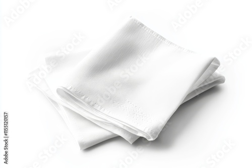 Two neatly folded white linen napkins isolated on white background.