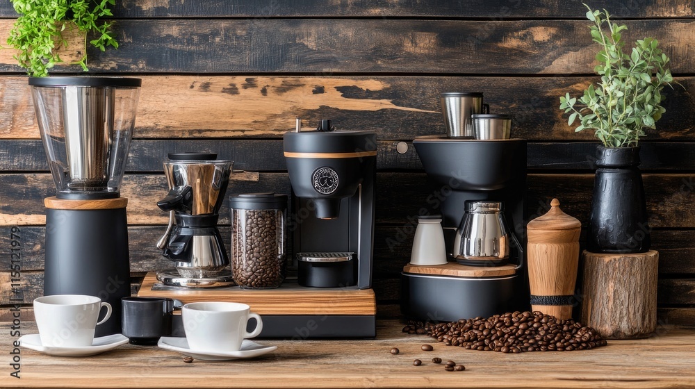 Modern Coffee Brewing Setup With Grinder And Beans Modern Coffee Brewing Setup With Grinder And Beans