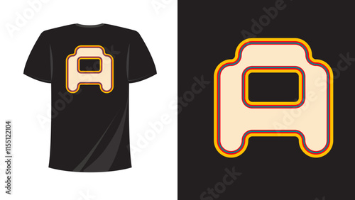 T shirt letter A pixel text symbol with outline