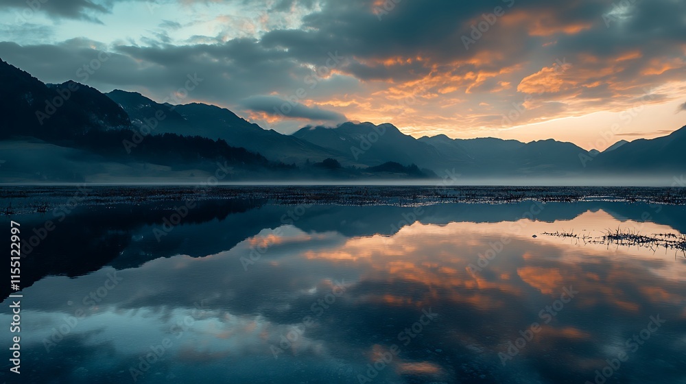 Fototapeta premium Mountain Lake Reflection Sunset