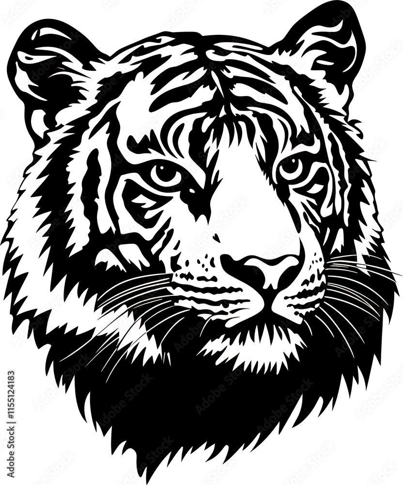 Intricate line art of a majestic tiger's head