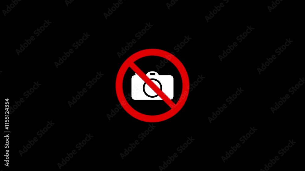 camera is prohibited. Stop or ban red round sign with camera icon. motion animation