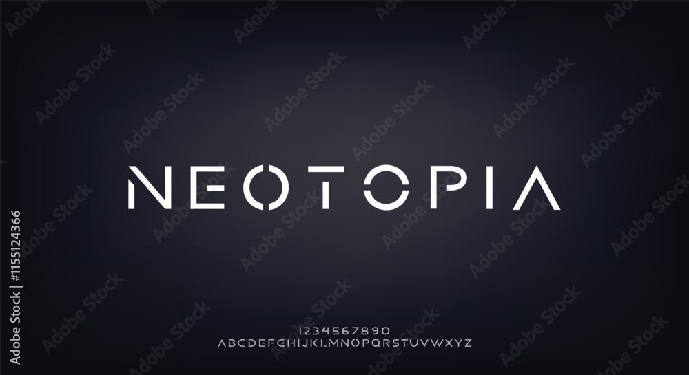 Geometric futuristic alphabet, robotic stencil letters, abstract font for minimalistic clean logo, unusual innovative headline, minimal simple typographic design. Vector typeset
