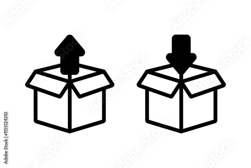 Inside and unpack parcel box icon set. Transportation, logistics, shipment, service, delivery concepts. Outlined vector design isolated illustration.