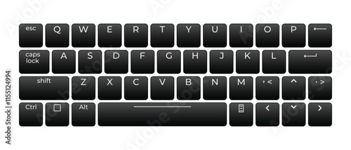 Computer keyboard button layout template with letters for graphic use. Modern computer keyboard. Vector illustration