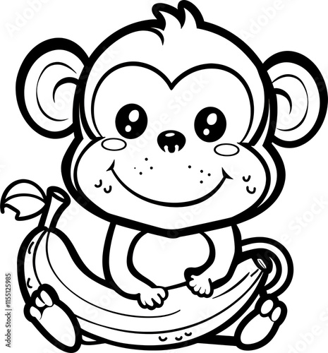 Cute cartoon monkey enjoying a banana