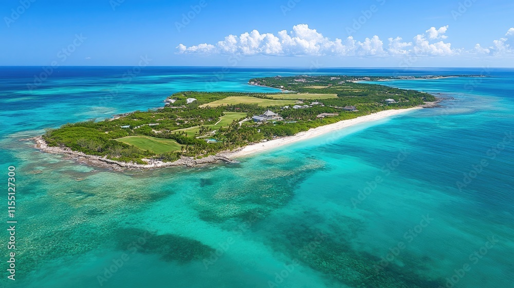 Obraz premium Aerial View of Luxurious Island Resort in Turquoise Waters