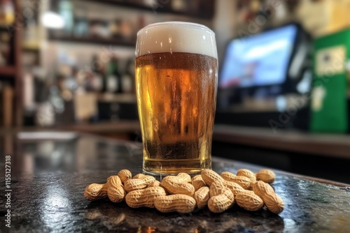 Cold Beer and Peanuts at a Pub photo