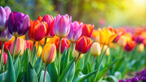 tulips in a row, vibrant colors
