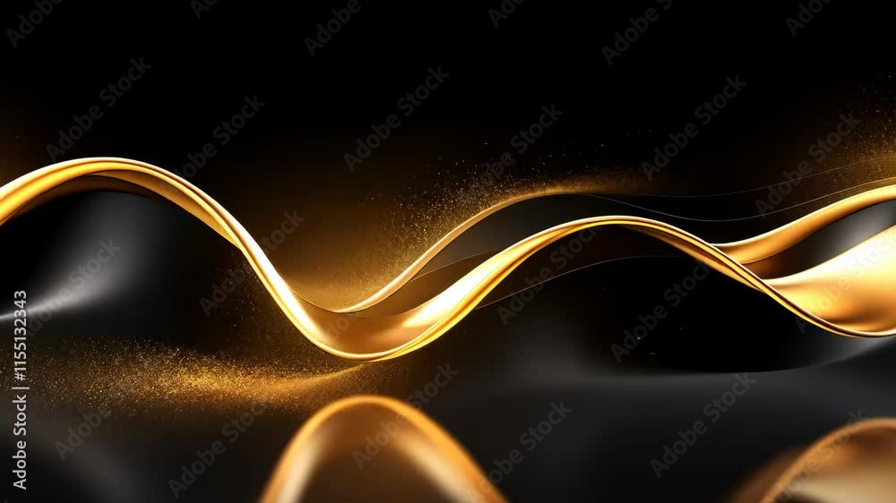 Video with shimmering gold wave and sparkles on abstract black ...