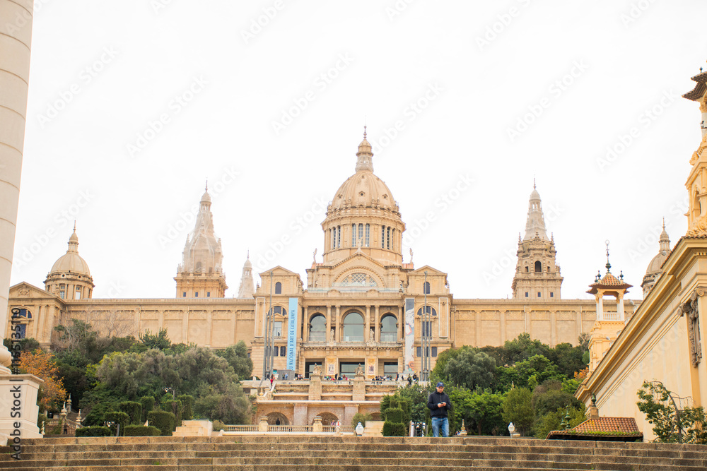 Fototapeta premium historic facade of palace museum in barcelona on top of the hill spain