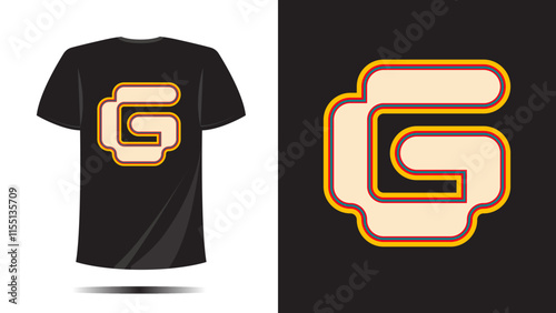 T shirt letter G pixel text symbol with outline